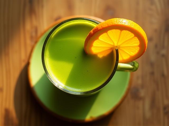 Yeşil Matcha ve turunc renkli turunç dilimi