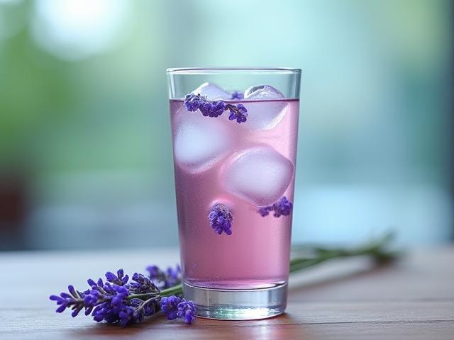 Şeffaf bardakta soğuk demleme lavanta çayı